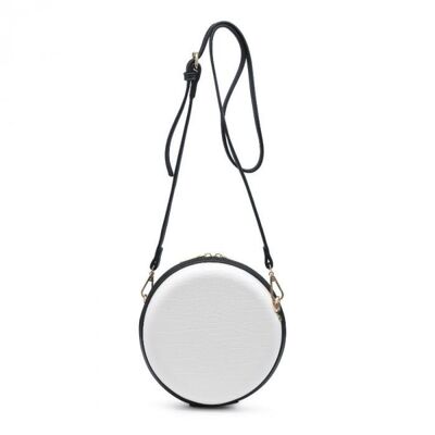 Cute Round Cross body Shoulder Bag Small Grab Purse Vegan PU Handbag with Long Adjustable Strap  -- W2399-1 black