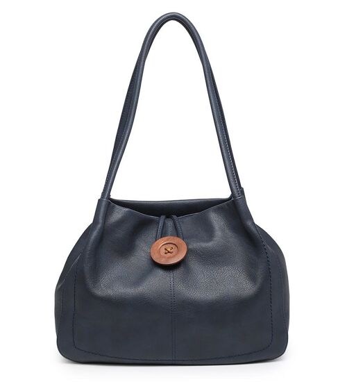 Women Extendable Tote Bag Wooden Button Shoulder Handbag Fashion Shopper with Long Strap - Z-10040m dark blue
