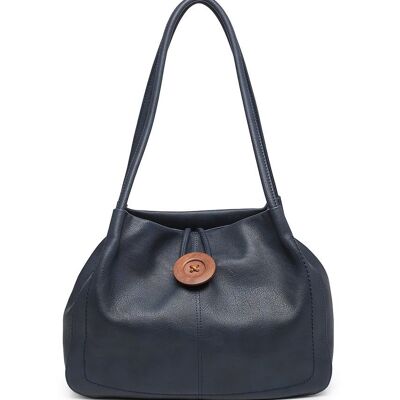 Women Extendable Tote Bag Wooden Button Shoulder Handbag Fashion Shopper with Long Strap - Z-10040m dark blue