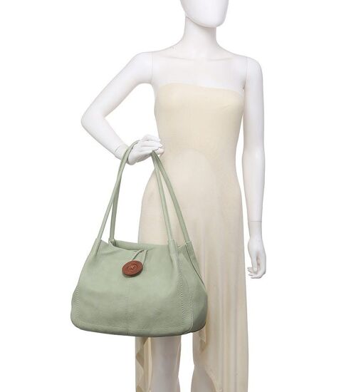 Women Extendable Tote Bag Wooden Button Shoulder Handbag Fashion Shopper with Long Strap - Z-10040m green