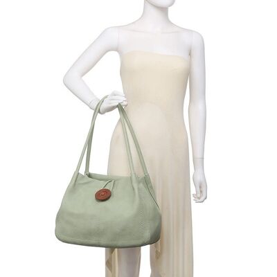 Damen erweiterbare Einkaufstasche Holzknopf Schulter Handtasche Fashion Shopper mit langem Riemen - Z-10040m grün