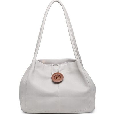 Women Extendable Tote Bag Wooden Button Shoulder Handbag Fashion Shopper with Long Strap - Z-10040m grey