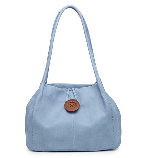 Women Extendable Tote Bag Wooden Button Shoulder Handbag Fashion Shopper with Long Strap - Z-10040m light blue