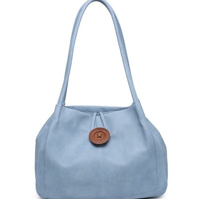 Bolso de mano extensible para mujer Bolso de hombro con botón de madera Bolso de compras de moda con correa larga - Z-10040m azul claro