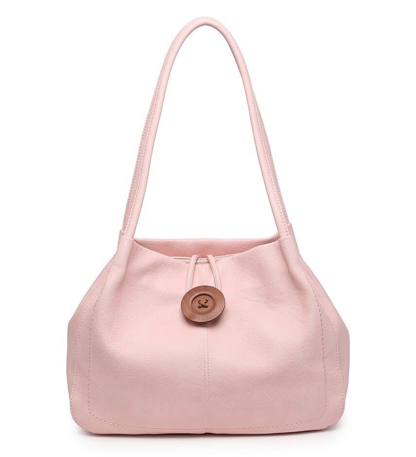 Bolso de mano extensible para mujer Bolso de hombro con botón de madera Bolso de compras de moda con correa larga - Z-10040m rosa