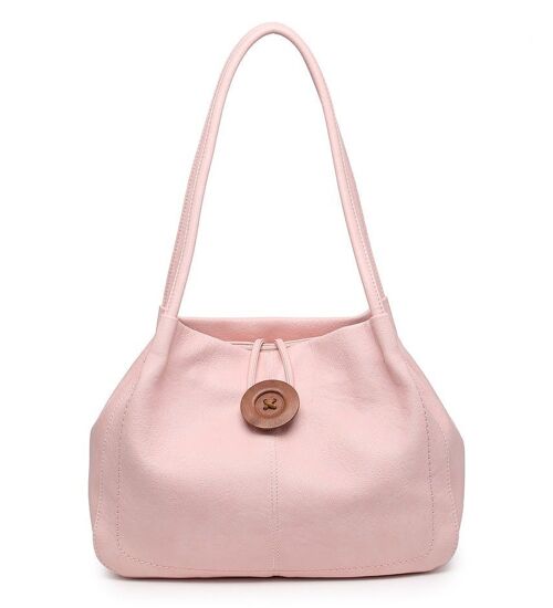 Women Extendable Tote Bag Wooden Button Shoulder Handbag Fashion Shopper with Long Strap - Z-10040m pink