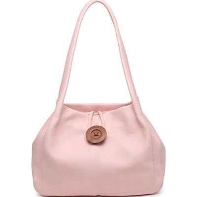 Bolso de mano extensible para mujer Bolso de hombro con botón de madera Bolso de compras de moda con correa larga - Z-10040m rosa