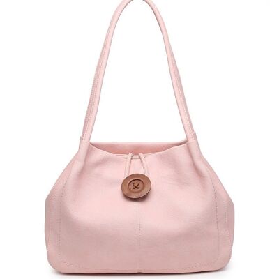 Women Extendable Tote Bag Wooden Button Shoulder Handbag Fashion Shopper with Long Strap - Z-10040m pink