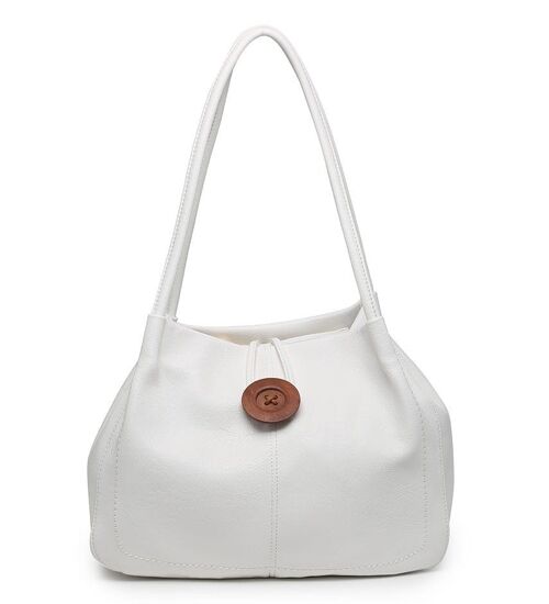 Women Extendable Tote Bag Wooden Button Shoulder Handbag Fashion Shopper with Long Strap - Z-10040m white
