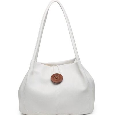 Women Extendable Tote Bag Wooden Button Shoulder Handbag Fashion Shopper with Long Strap - Z-10040m white