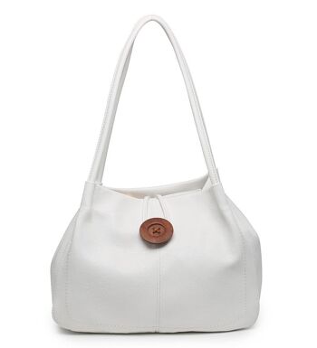 Sac fourre-tout extensible pour femme avec bouton en bois et bandoulière - Z-10040m blanc 1