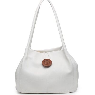 Women Extendable Tote Bag Wooden Button Shoulder Handbag Fashion Shopper with Long Strap - Z-10040m white