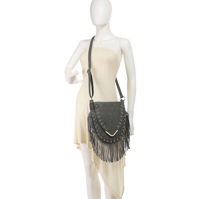Borsa hobo con dettaglio Fringe, borsa a tracolla Boho Gypsy, borsa a tracolla dall'aspetto vintage, borsa Fashion Tassel, borsa borchiata --Z-9313-1m marrone