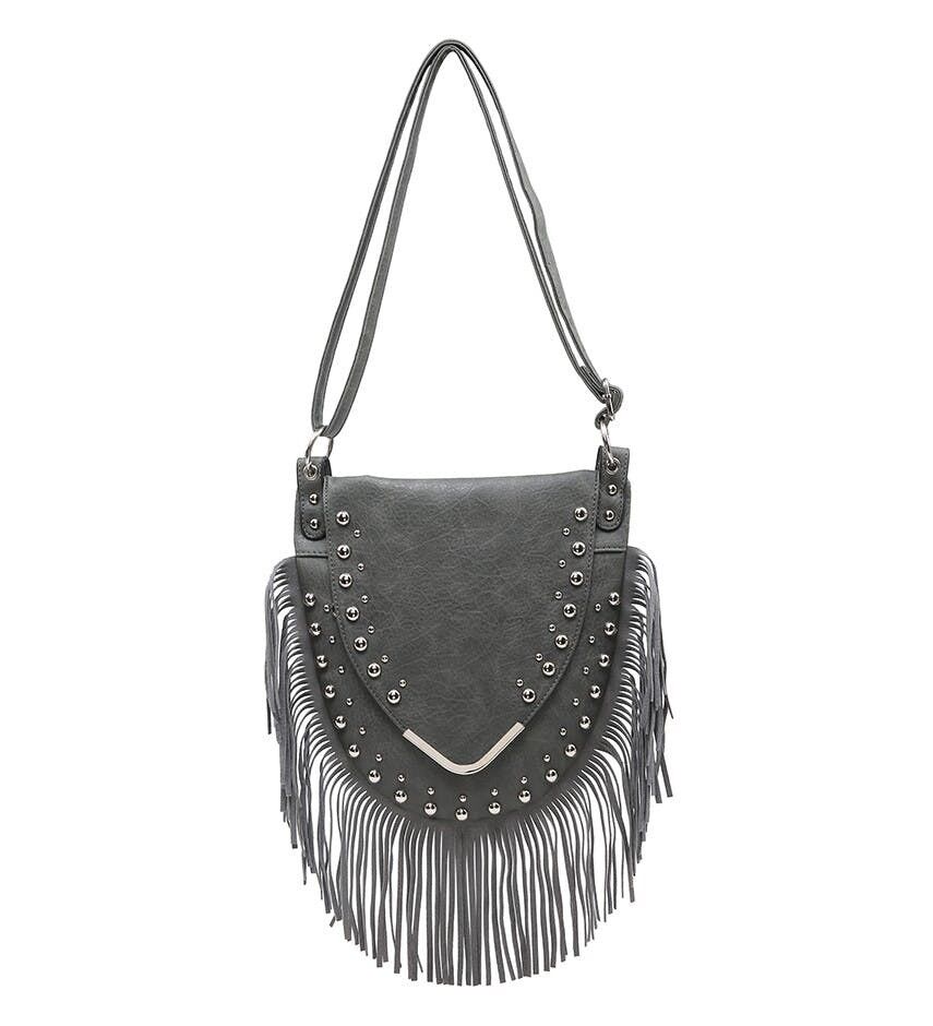 Borsa hobo con dettaglio Fringe, borsa a tracolla Boho Gypsy, borsa a tracolla dall'aspetto vintage, borsa Fashion Tassel, borsa borchiata --Z-9313-1m blu scuro