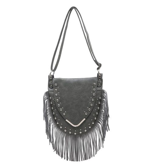 Hobo bag with Fringe detail,  Boho Gypsy crossbody bag , Vintage look shoulder Bag, Fashion Tassel bag, studded bag --Z-9313-1m dark blue