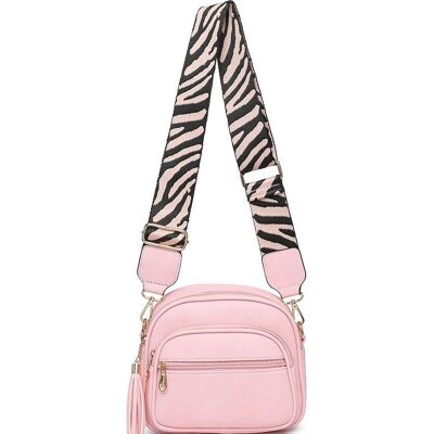 Ladies 2 Compartments Cross Body Bag Shoulder bag with Trendy Adjustable Wide Strap Z-9920 Fuchsia