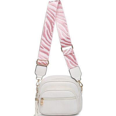 Ladies 2 Compartments Cross Body Bag Shoulder bag with Trendy Adjustable Wide Strap Z-9920 pink