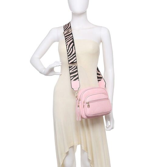 Ladies 2 Compartments Cross Body Bag Shoulder bag with Trendy Adjustable Wide Strap Z-9920 white