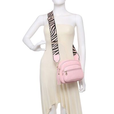 Ladies 2 Compartments Cross Body Bag Shoulder bag with Trendy Adjustable Wide Strap Z-9920 white