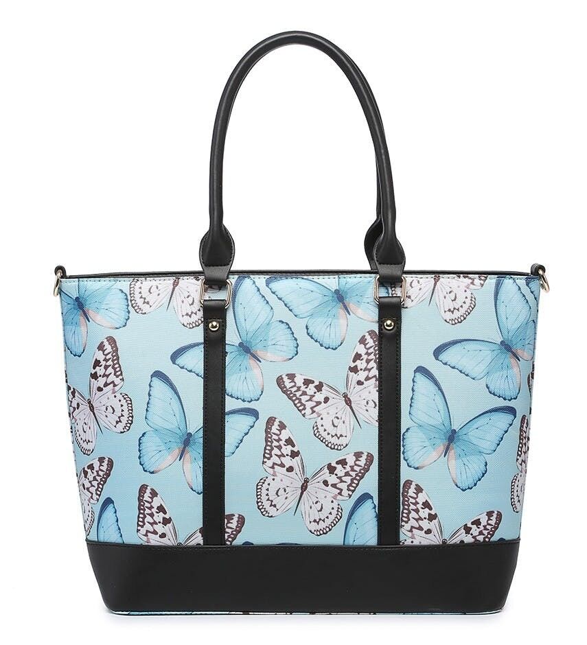Grand sac fourre-tout pour femme Motif papillon Sac à main à bandoulière Fashion Shopper avec longue bandoulière - Z-9934 BUTTERFLY blanc