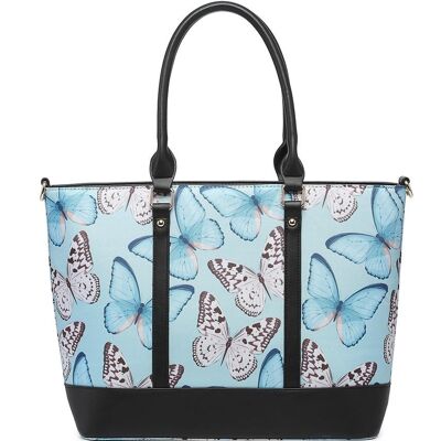 Women Large Tote Bag Butterfly Pattern Shoulder Handbag Fashion Shopper with Long Strap - Z-9934 BUTTERFLY  white