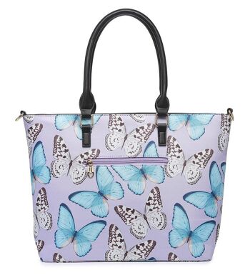 Grand sac fourre-tout pour femme Motif papillon Sac à main à bandoulière Fashion Shopper avec longue bandoulière - Z-9934 BUTTERFLY blanc 2