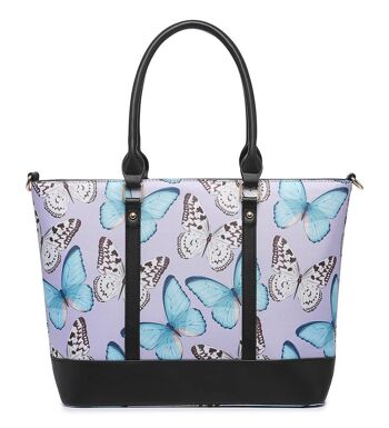 Grand sac fourre-tout pour femme Motif papillon Sac à main à bandoulière Fashion Shopper avec longue bandoulière - Z-9934 BUTTERFLY blanc 3