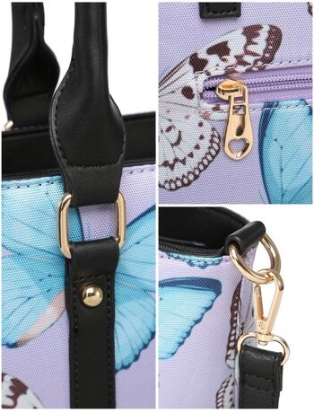 Grand sac fourre-tout pour femme Motif papillon Sac à main à bandoulière Fashion Shopper avec longue bandoulière - Z-9934 BUTTERFLY blanc 8