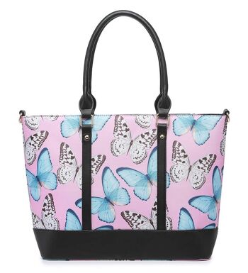 Grand sac fourre-tout pour femme Motif papillon Sac à main à bandoulière Fashion Shopper avec longue bandoulière - Z-9934 BUTTERFLY blanc 10