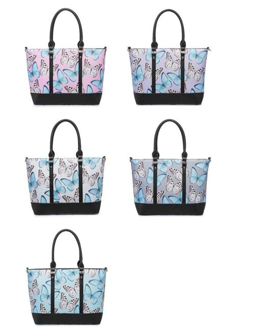Women Large Tote Bag Butterfly Pattern Shoulder Handbag Fashion Shopper with Long Strap - Z-9934 BUTTERFLY  grey