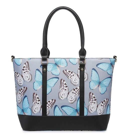 Women Large Tote Bag Butterfly Pattern Shoulder Handbag Fashion Shopper with Long Strap - Z-9934m BUTTERFLY blue