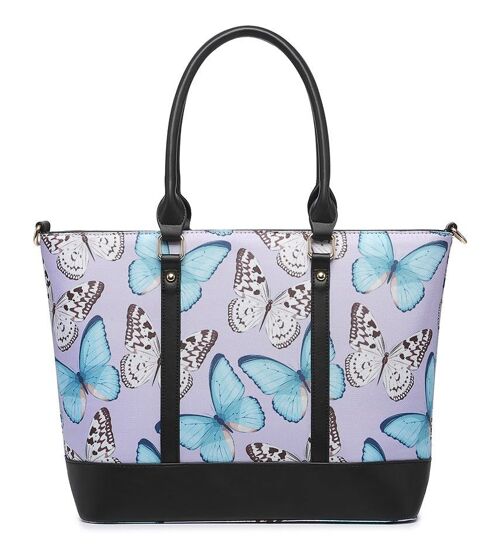 Women Large Tote Bag Butterfly Pattern Shoulder Handbag Fashion Shopper with Long Strap - Z-9934 BUTTERFLY purple