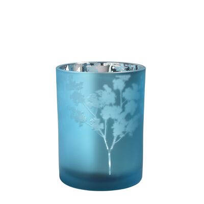 Sompex lifestyle awhia teelichtglas windlicht design blüten silber/ blau glas klein