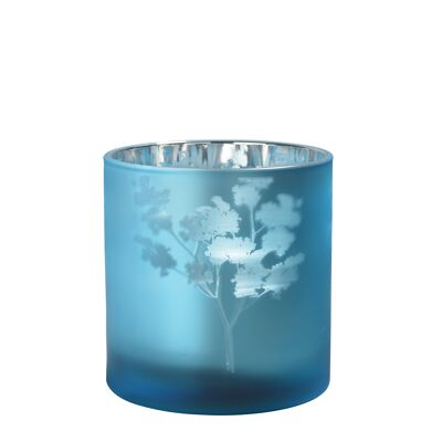 Sompex lifestyle awhia teelichtglas windlicht design blüten silber/ blau glas mittel