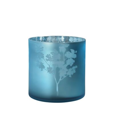 Sompex lifestyle awhia teelichtglas windlicht design blüten silber/ blau glas groß