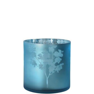 Sompex lifestyle awhia teelichtglas windlicht design blüten silber/ blau glas groß