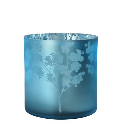 Sompex lifestyle awhia teelichtglas windlicht design blüten silber/ blau glas sehr groß
