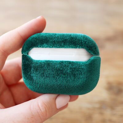 Funda de terciopelo verde azulado para AirPods PRO