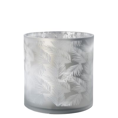 Sompex lifestyle awhia teelichtglas windlicht design farn silber/weiß glas sehr groß