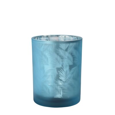 Sompex lifestyle awhia teelichtglas windlicht design farn silber/blau glas klein