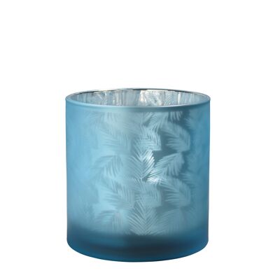 Sompex lifestyle awhia teelichtglas windlicht design farn silber/blau glas mittel