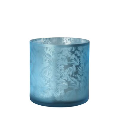 Sompex lifestyle awhia teelichtglas windlicht design farn silber/blau glas groß