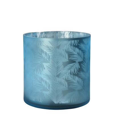 Sompex lifestyle awhia teelichtglas windlicht design farn silber/blau glas sehr groß