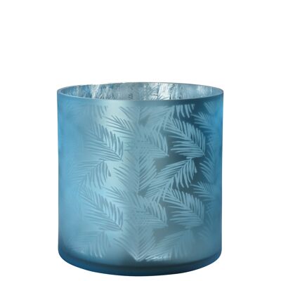 Sompex lifestyle awhia teelichtglas windlicht design farn silber/blau glas sehr groß