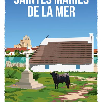 Saintes Maries hut and stele 30x40