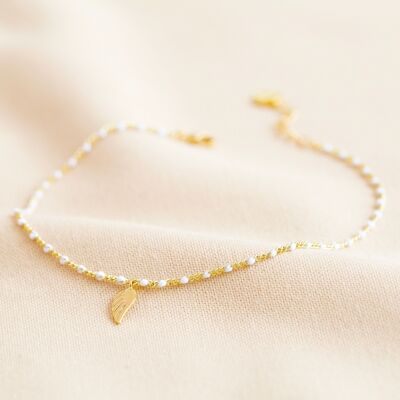 Emaille White Pearl Wing Charm Fußkettchen in Gold