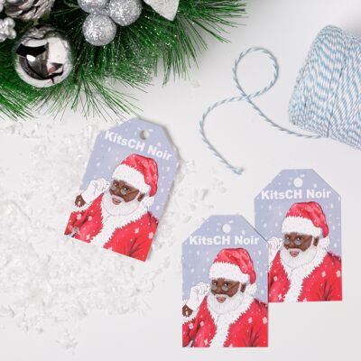 Étiquettes-cadeaux Père Noël noires (paquet de 3)