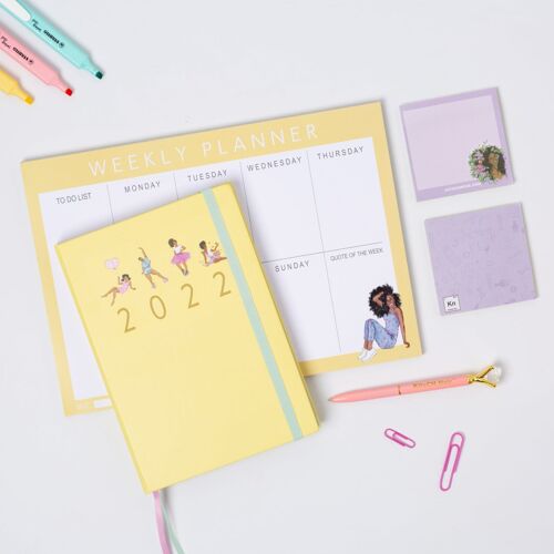 2022 Affirmations Diary with Weekly Planner & Post it Notes - Mellow Yellow (With Yellow Weekly Planner & Lilac Post it Notes)