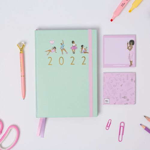 2022 Affirmations Diary with 2 post it notes and pen - Minty Mint (With pink post it notes)