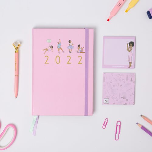 2022 Affirmations Diary with 2 post it notes and pen - Pastel Pink (With Pink post it notes)